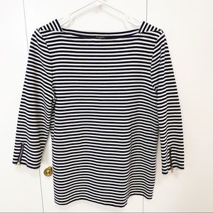 Talbots Navy & White Striped Structured Blouse